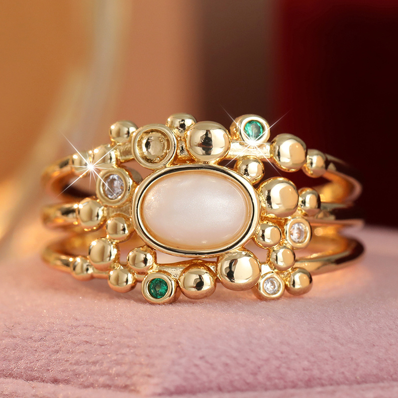 Women's Vintage Multi-layer Oval Stone Bubble Statement Ring